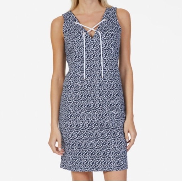 Nautica | Lace-Up Anchor Nautical All Over Print Sleeveless 100% Cotton Dress L - Picture 1 of 17